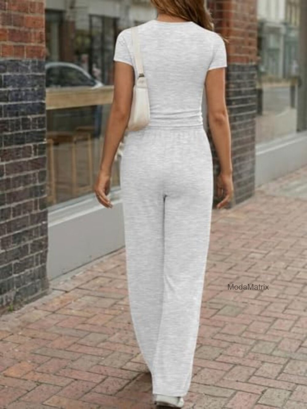 Women's 2 Piece Lounge Set with Pockets Henley Crop Top - Picture 3 of 5